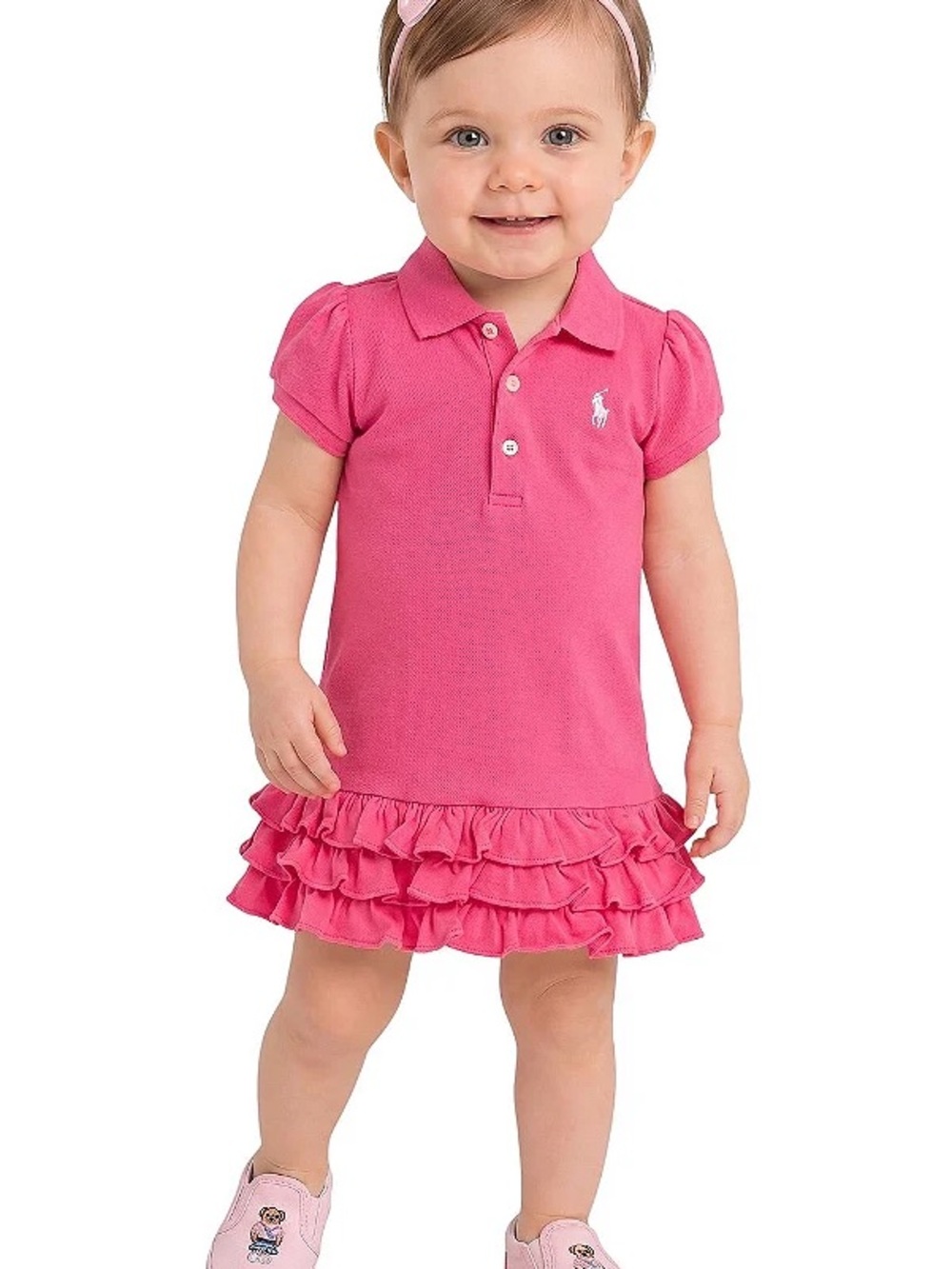 Ralph Lauren Girls Hot Pink Polo Ruffle Hem Dress 24m